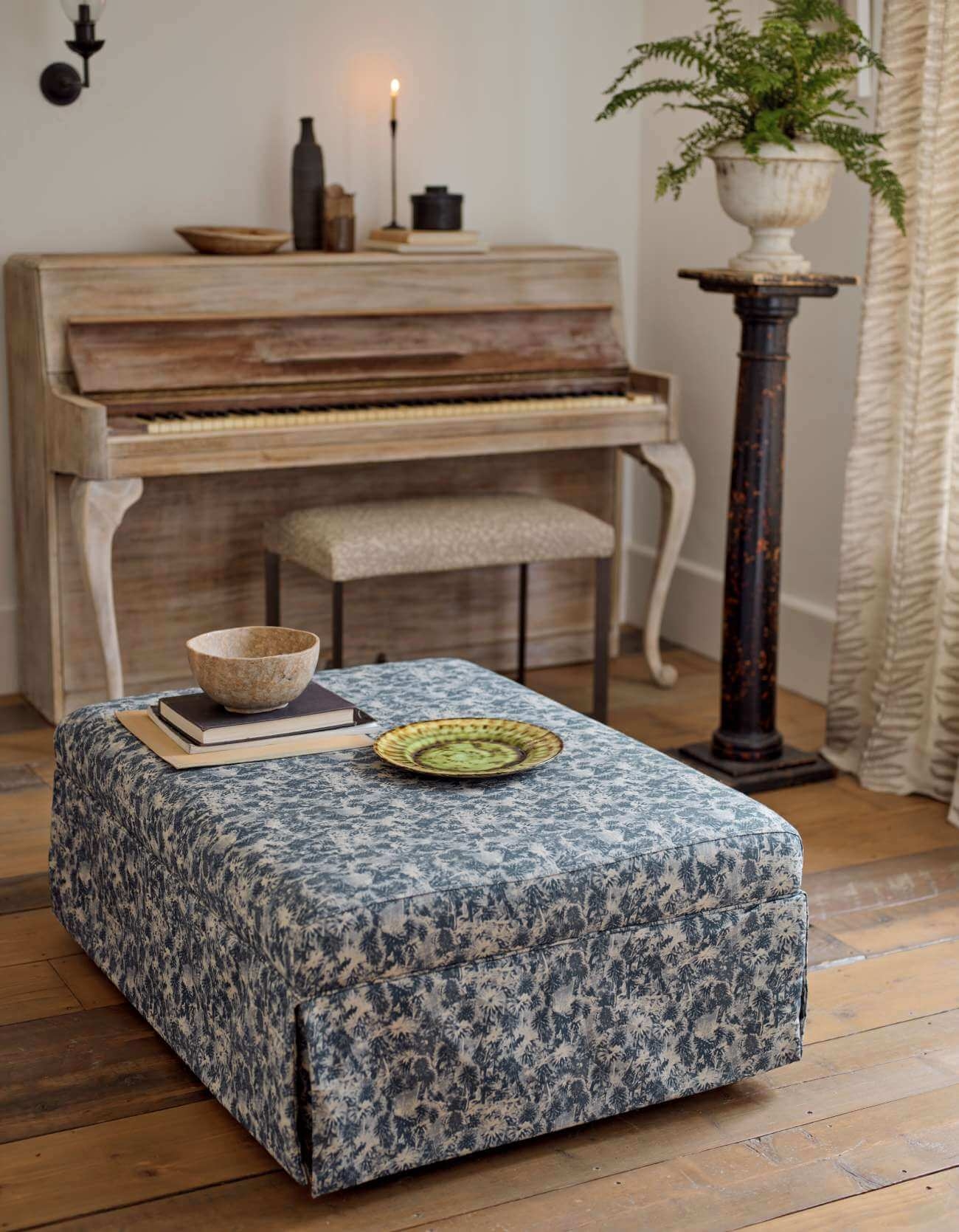 Fontwell footstool in Globe Thistle Storm