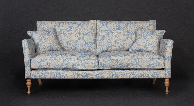 Brunel 3 Seater in Floral Scroll Morning Blue Extended