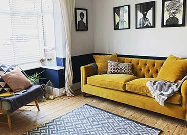 haresfield sofa in yellow velvet